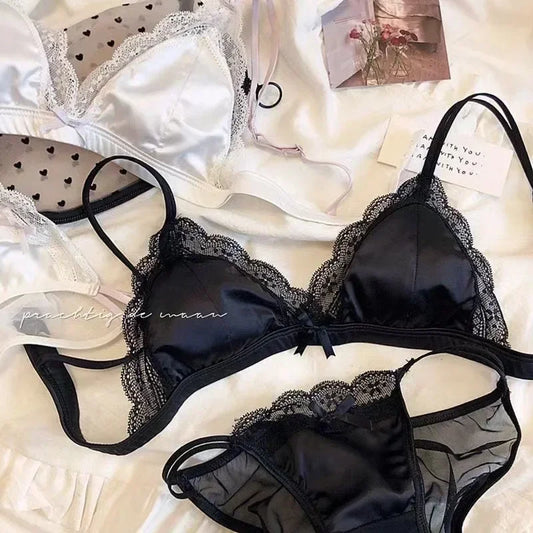 French Satin & Lace Bra Set – Ultra-Thin & Breathable