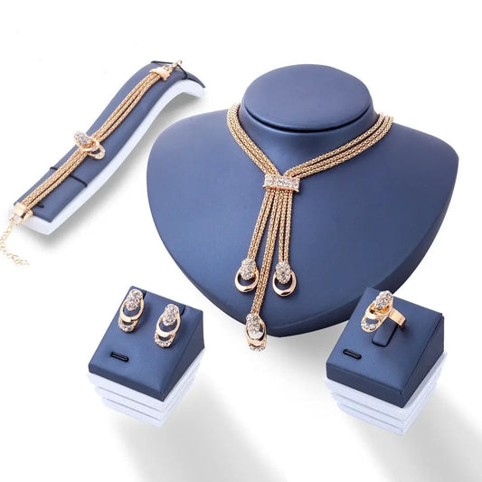4PCS Women's Gold Jewelry Set – Necklace, Bracelet, Earrings & Ring Elegance Kit