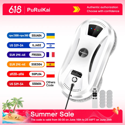 PuRuiKai Ultra-Thin Window Cleaning Robot – Smart Electric Glass Cleaner with Remote Control