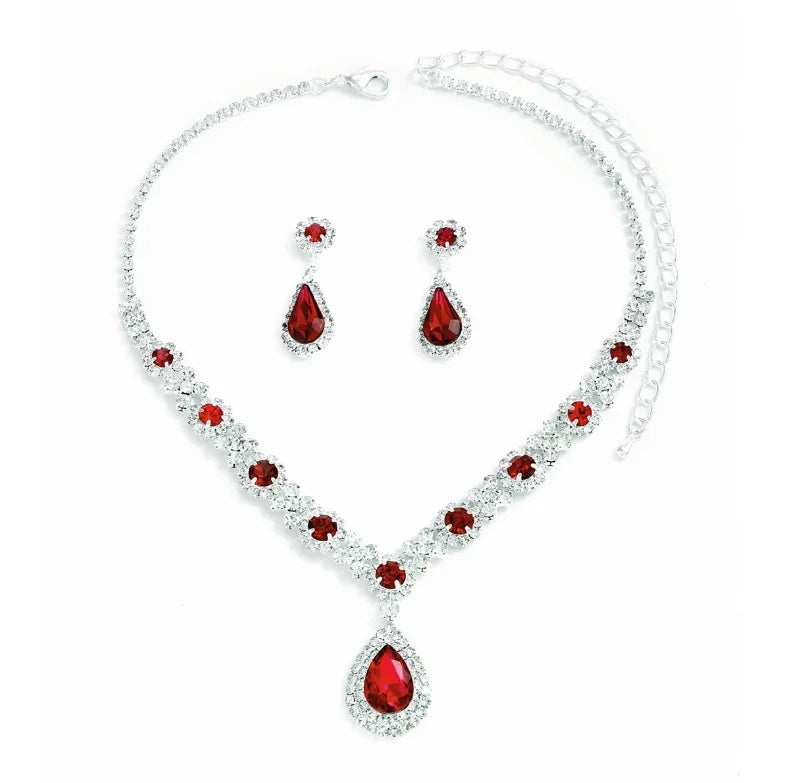 ✅ Elegant Crystal Jewelry Set – 3PCS Teardrop Necklace & Earrings