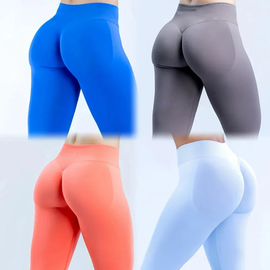 Seamless Ribbed Yoga Leggings with Logo – High Stretch Low-Waist Fitness Pants