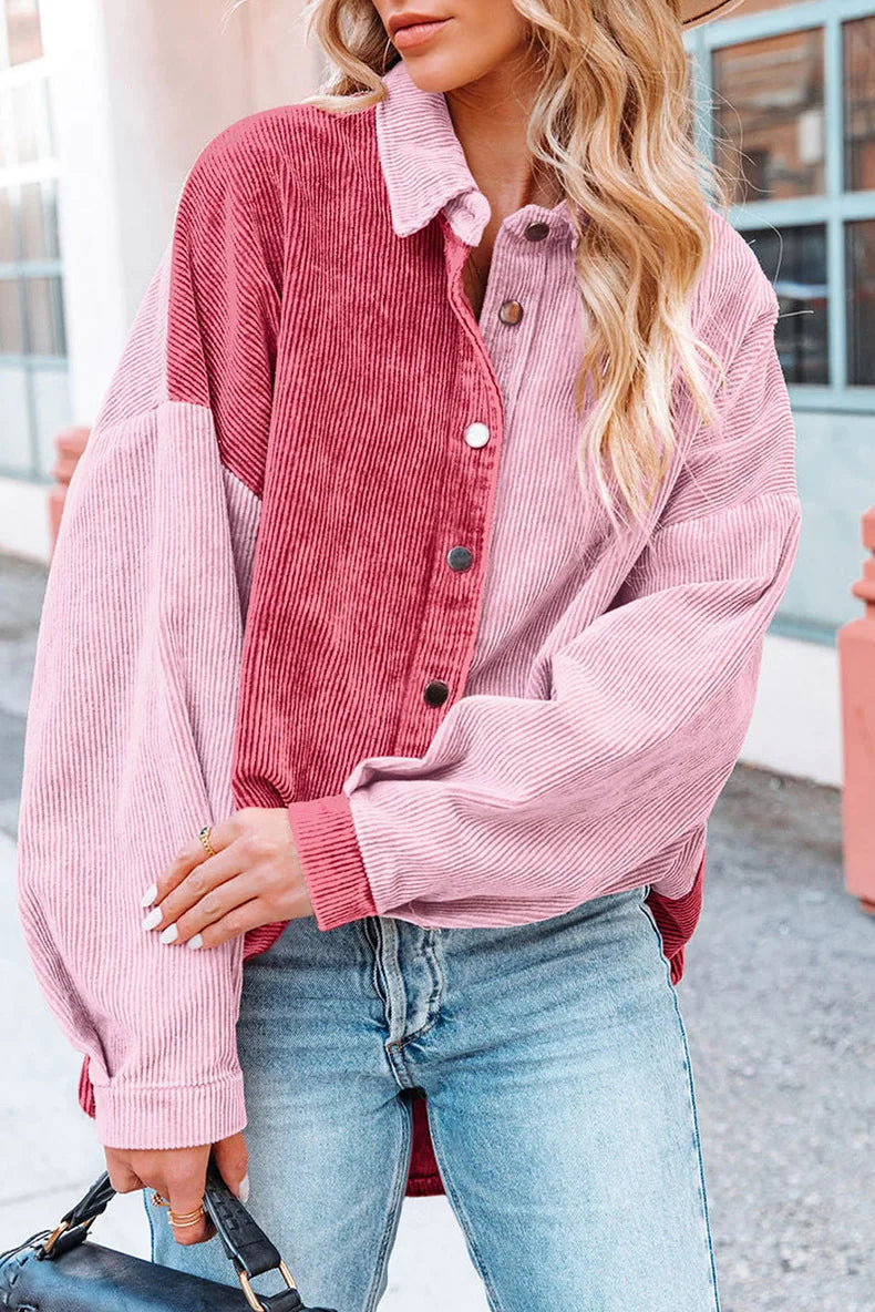 Color Block Drop Shoulder Jacket – Long Sleeve Single-Breasted Fall & Winter Coat