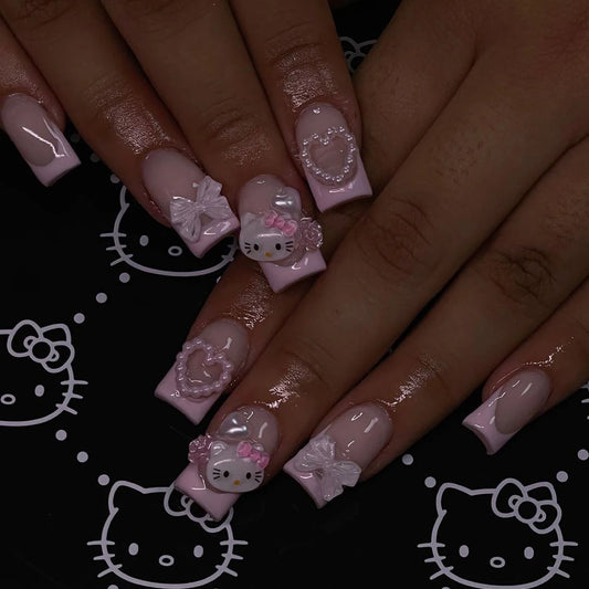 KittyBloom – 24PCS Cute French Pink Press-On Nail Set