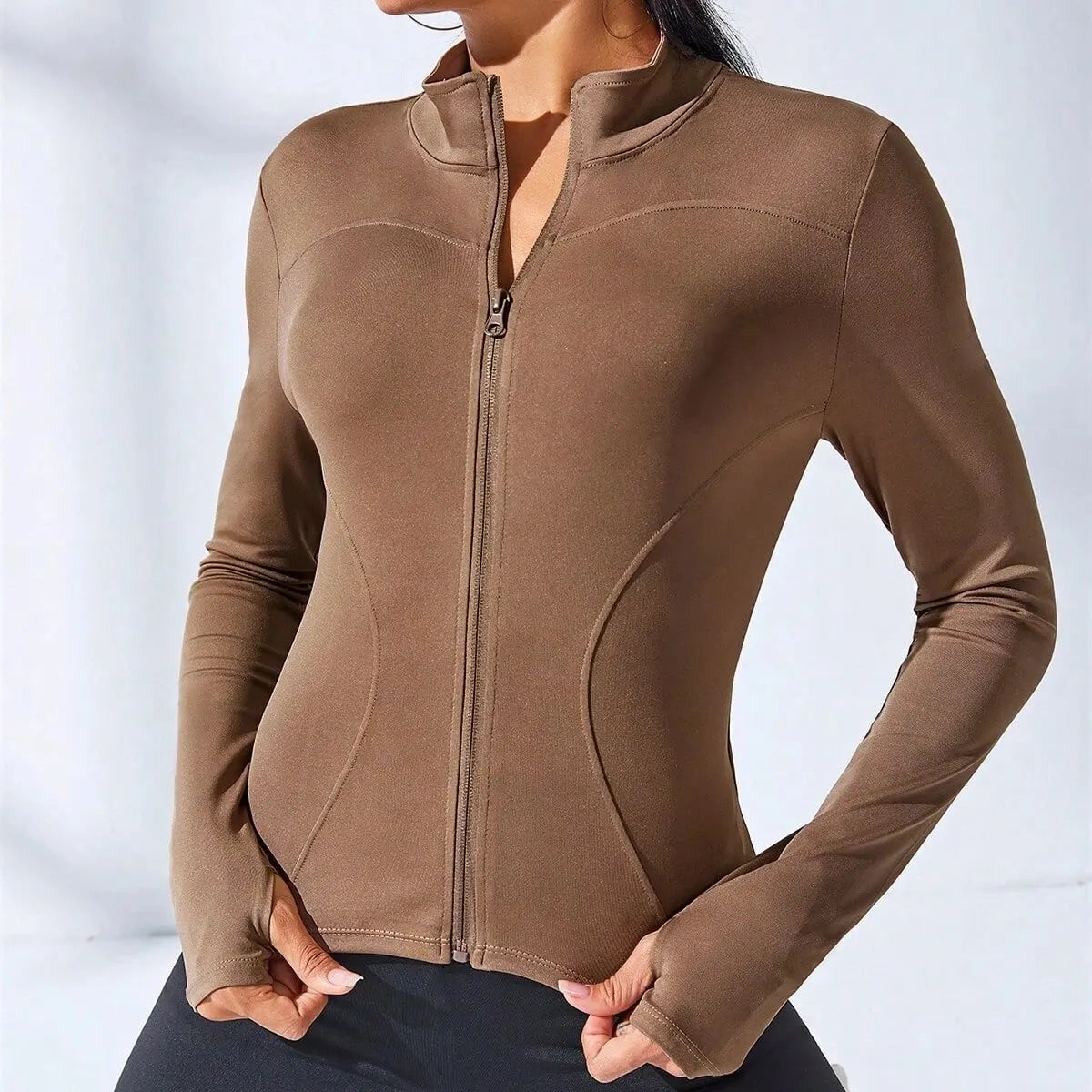 Slim Fit Zip-Up Yoga Jacket – Women's Body Sculpting Sportswear for Fitness & Training