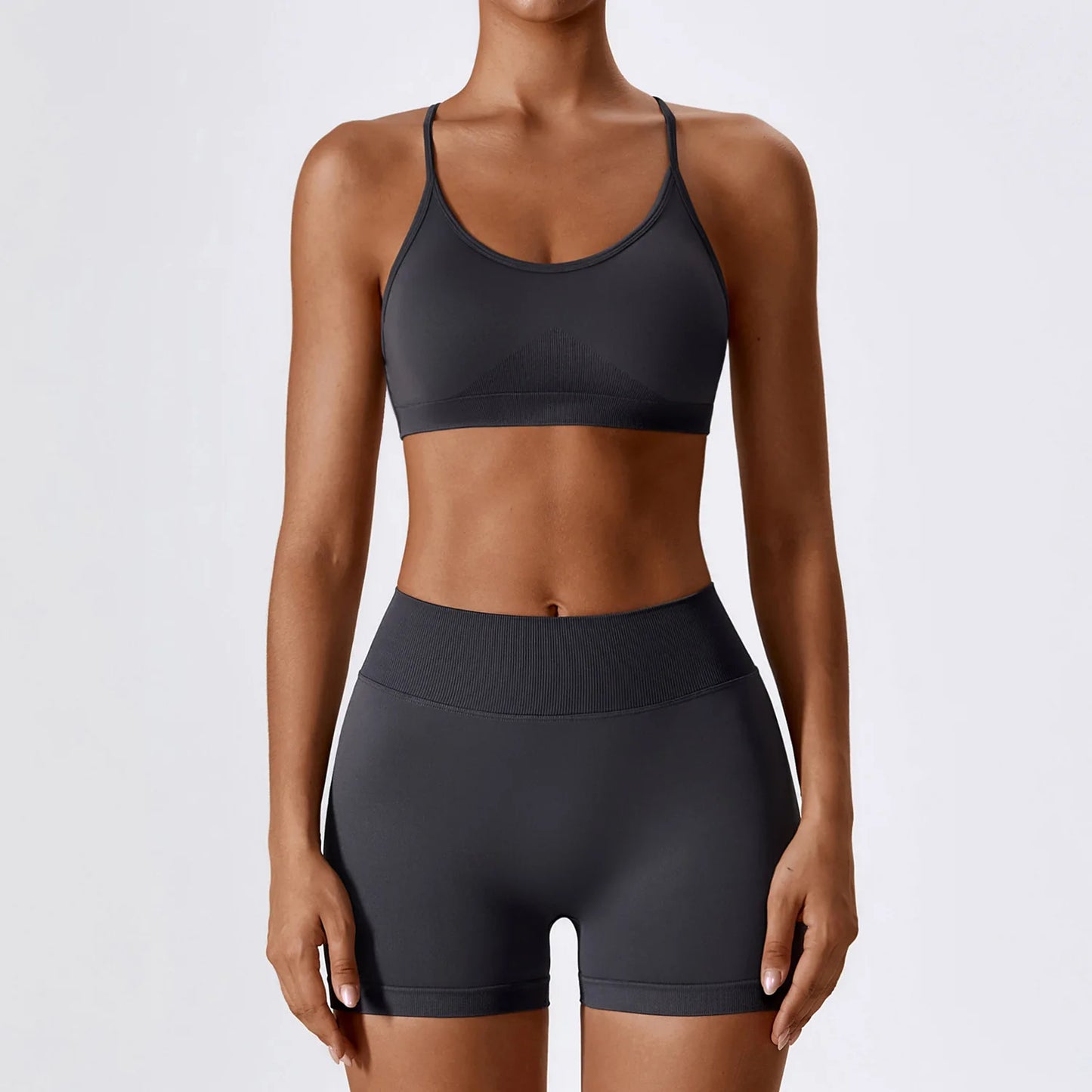 2-Piece Seamless Yoga Set – Crop Top & Shorts Gym Outfit for Women