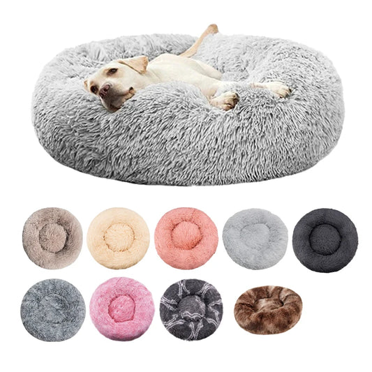 Round Plush Dog & Cat Bed – Winter Warm, Washable Pet Sofa for All Sizes