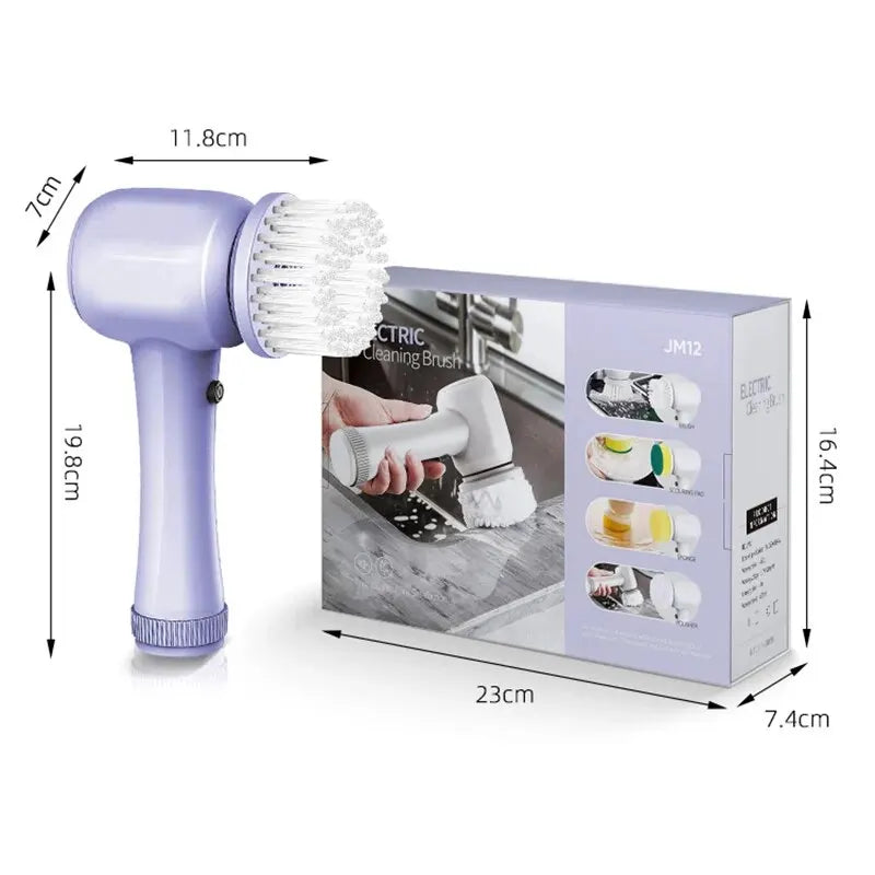 4-in-1 Electric Cleaning Brush – USB Rechargeable with Rotating Sponge, Wire Brush & Attachments