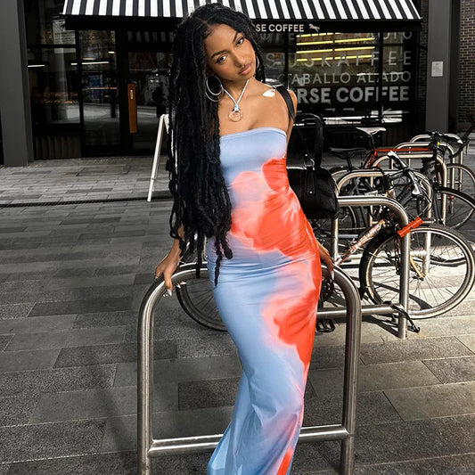SunMuse – Strapless Print Tube Maxi Dress