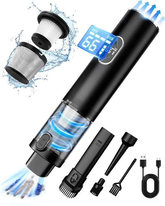 Cordless Handheld Vacuum – 13000Pa Suction, Type-C Fast Charging, Dual Filter (Black)