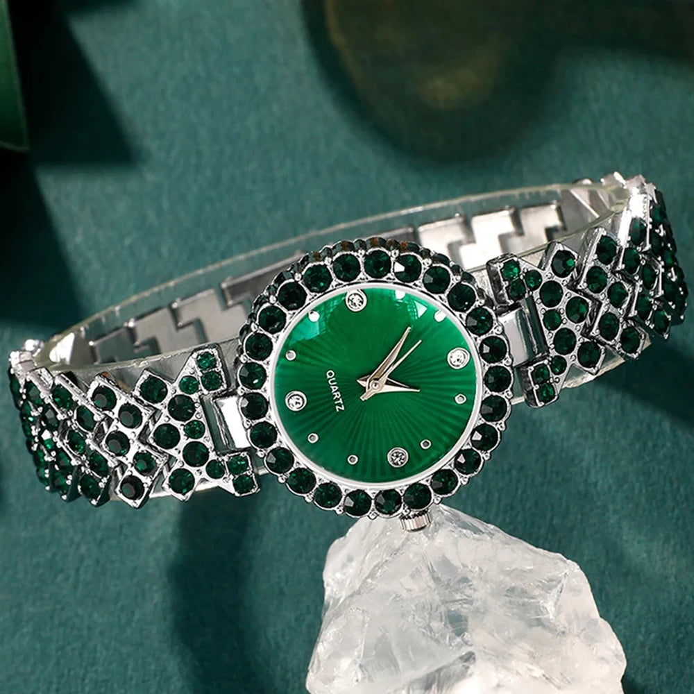 Women’s Luxury Watch & Jewelry Set – Heart Rhinestone Watch, Ring, Necklace & Earrings