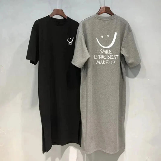 Casual Loose Fit T-Shirt Dress – Women's Summer Over-Knee Mid-Length Dress