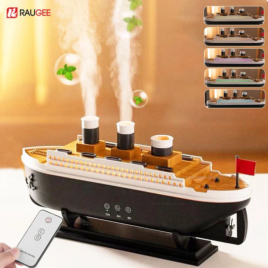 Titanic Ship Aroma Humidifier – RGB LED Oil Diffuser with Smoke Rings & Remote Control