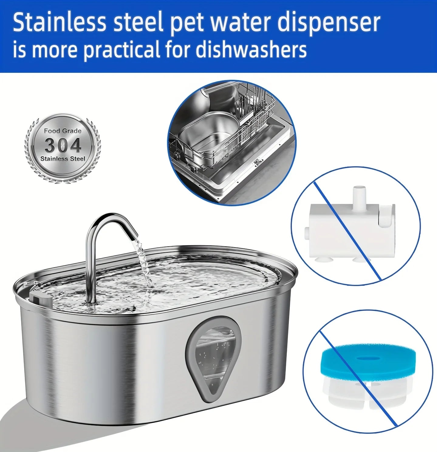 3.5L Stainless Steel Automatic Pet Water Fountain – LED-Lit Cat & Dog Dispenser