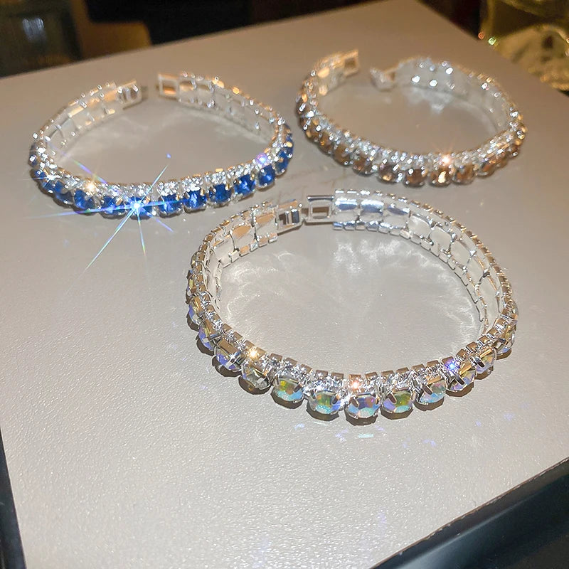 Colorful Rhinestone Round Clasp Bracelet – Elegant Light Luxury for Women