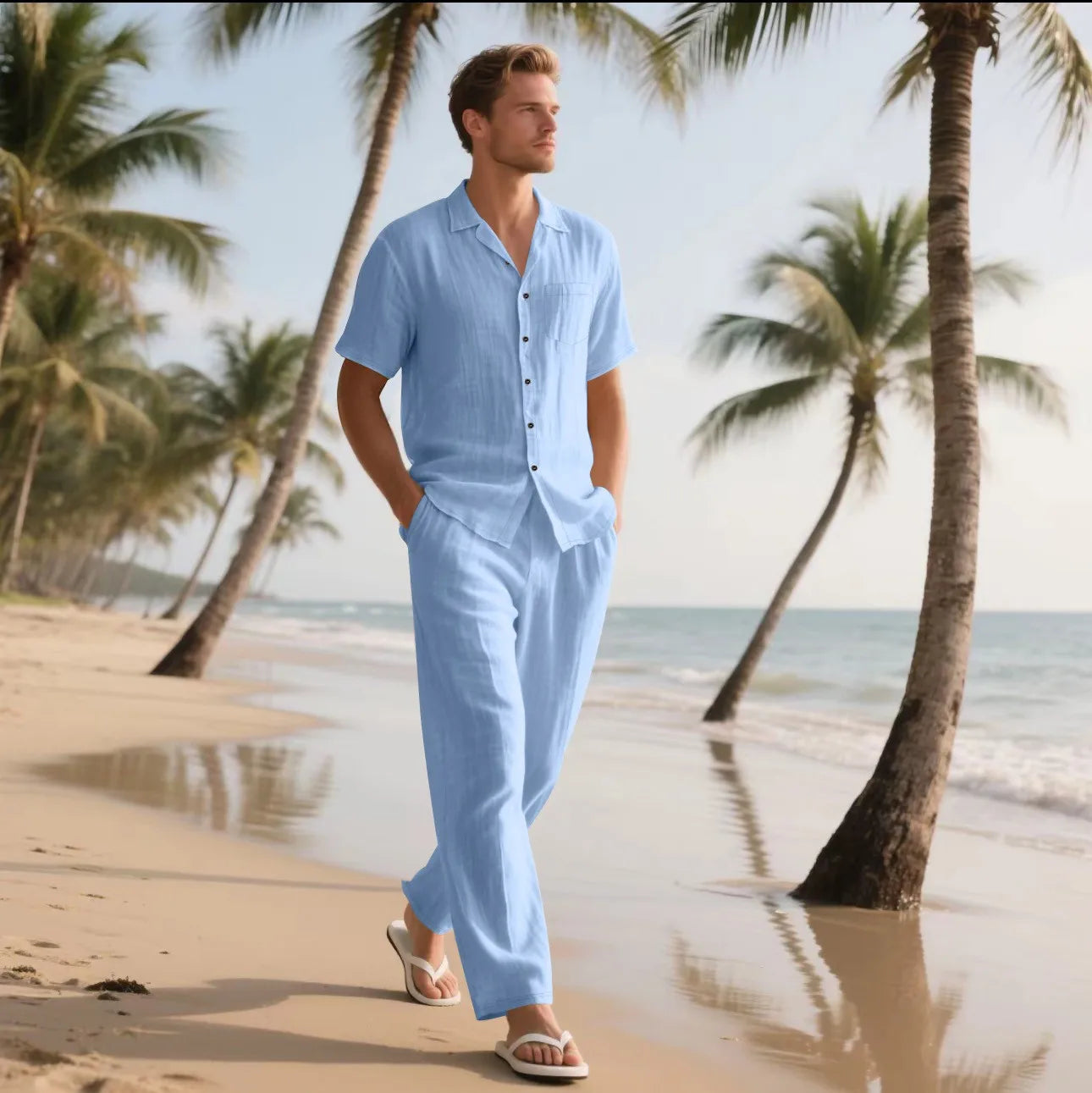 CoastalEase – Men's Linen Summer Set (Shirt + Pants)