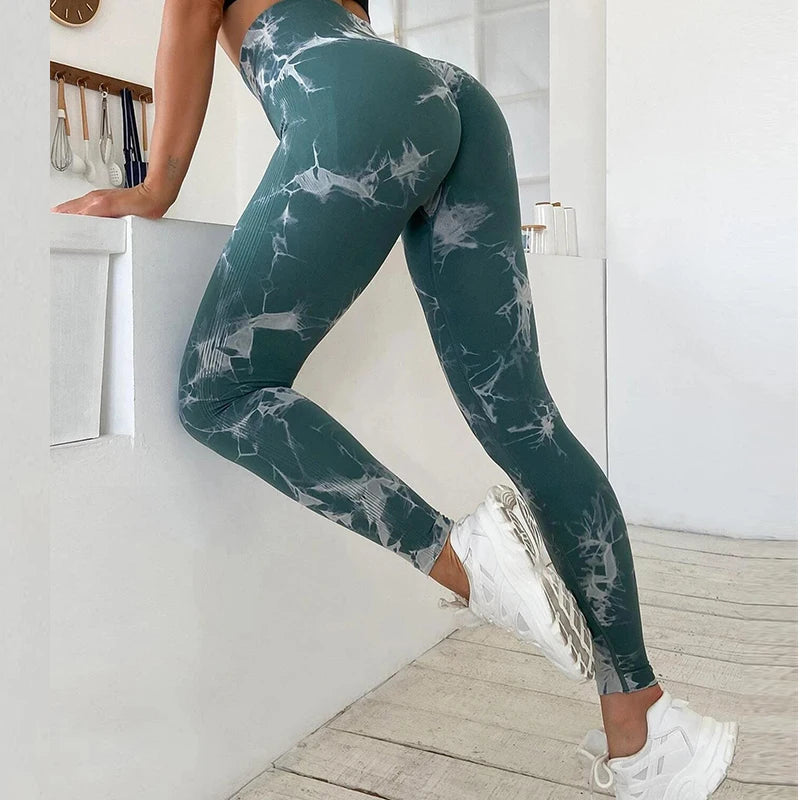 Tie-Dye Seamless Push-Up Gym Leggings – High Waist Workout & Yoga Pants for Women