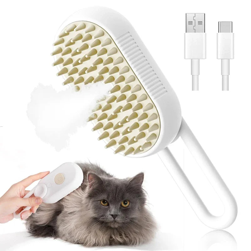3-in-1 Electric Pet Grooming Brush – Steam Spray, Hair Removal & Massage Comb