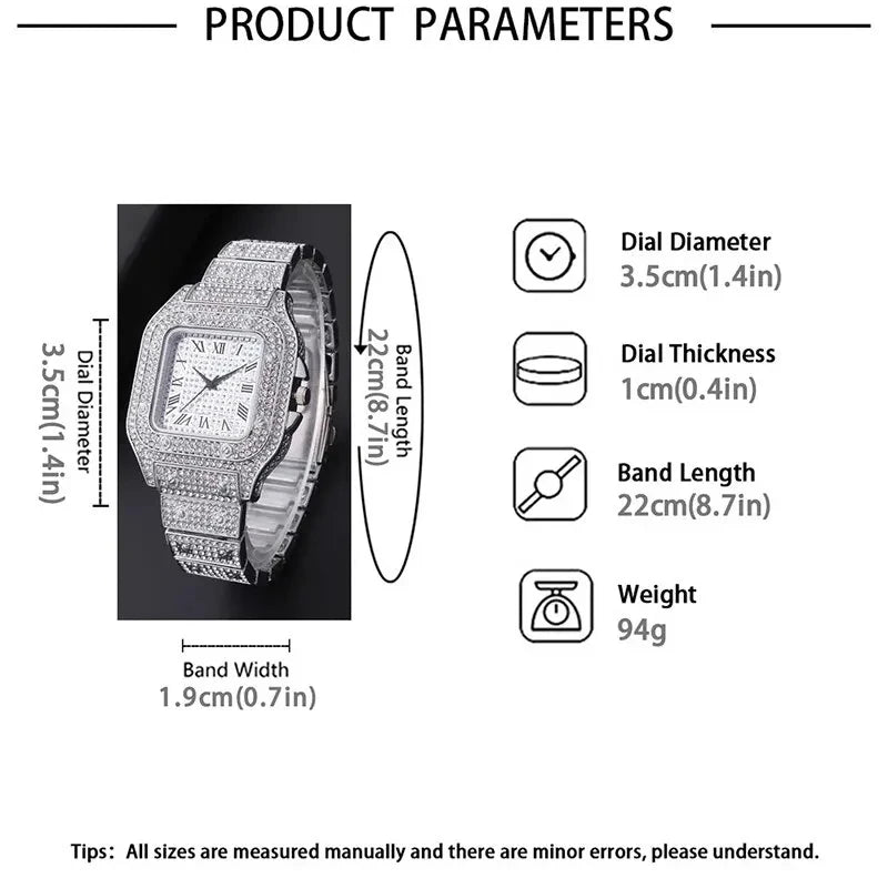 2025 Luxury Diamond Bracelet Watch – Unisex Gold Rhinestone Wristwatch