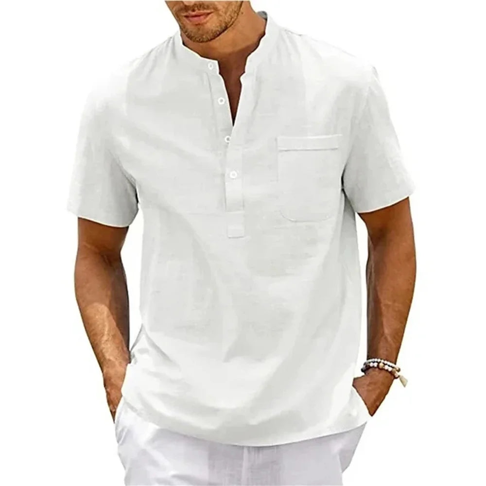 BreezeCraft – Linen Henley Beach Shirt