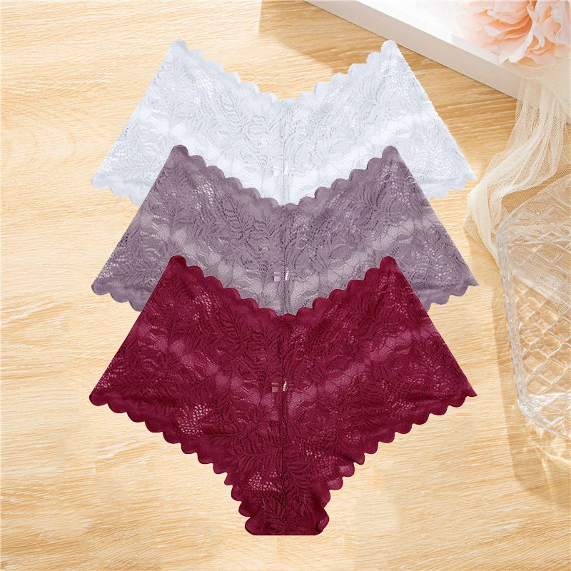 LaceBliss – 3PCS Women's Floral Lace Boyshort Panties Set
