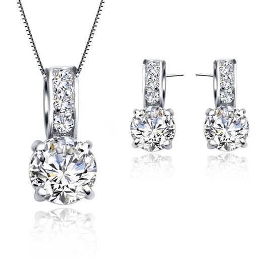 925 Sterling Silver Bridal Jewelry Set – Cubic Zirconia Pendant Necklace & Stud Earrings