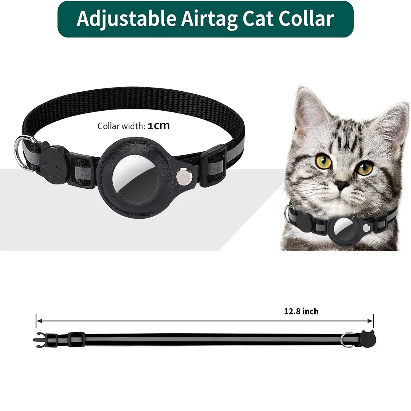 Cat Collar with AirTag Holder – Adjustable, Reflective, Waterproof with Bell