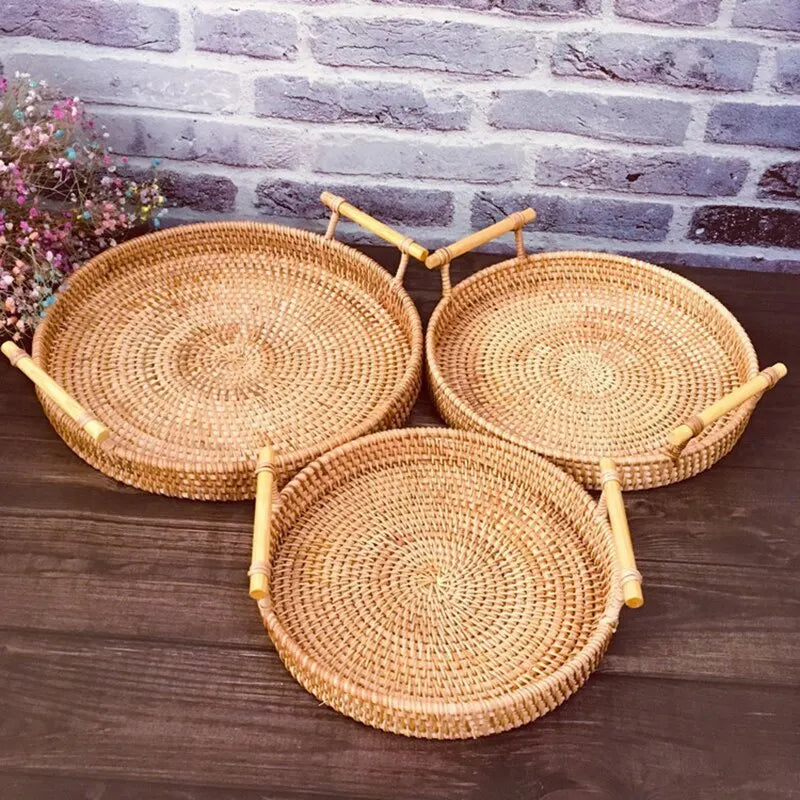 Rattan Tray – Round Woven Basket for Bread, Snacks & Decor
