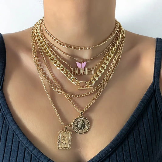GrungeGlam – 7PCS Vintage Punk Charm Necklace Set for Women
