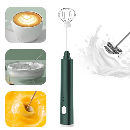 USB Rechargeable Electric Milk Frother – 3-Speed Handheld Foam Maker & Egg Beater