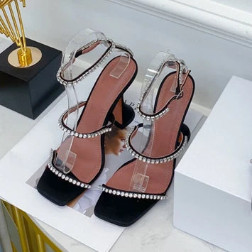 DiamondBloom – Rhinestone Chain Square Toe Sandals