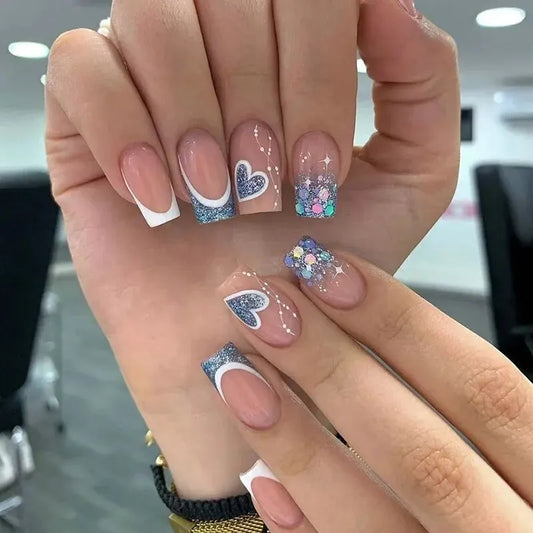 HeartPop – 24PCS Short French Press-On Nails Set with Jelly Gel & File