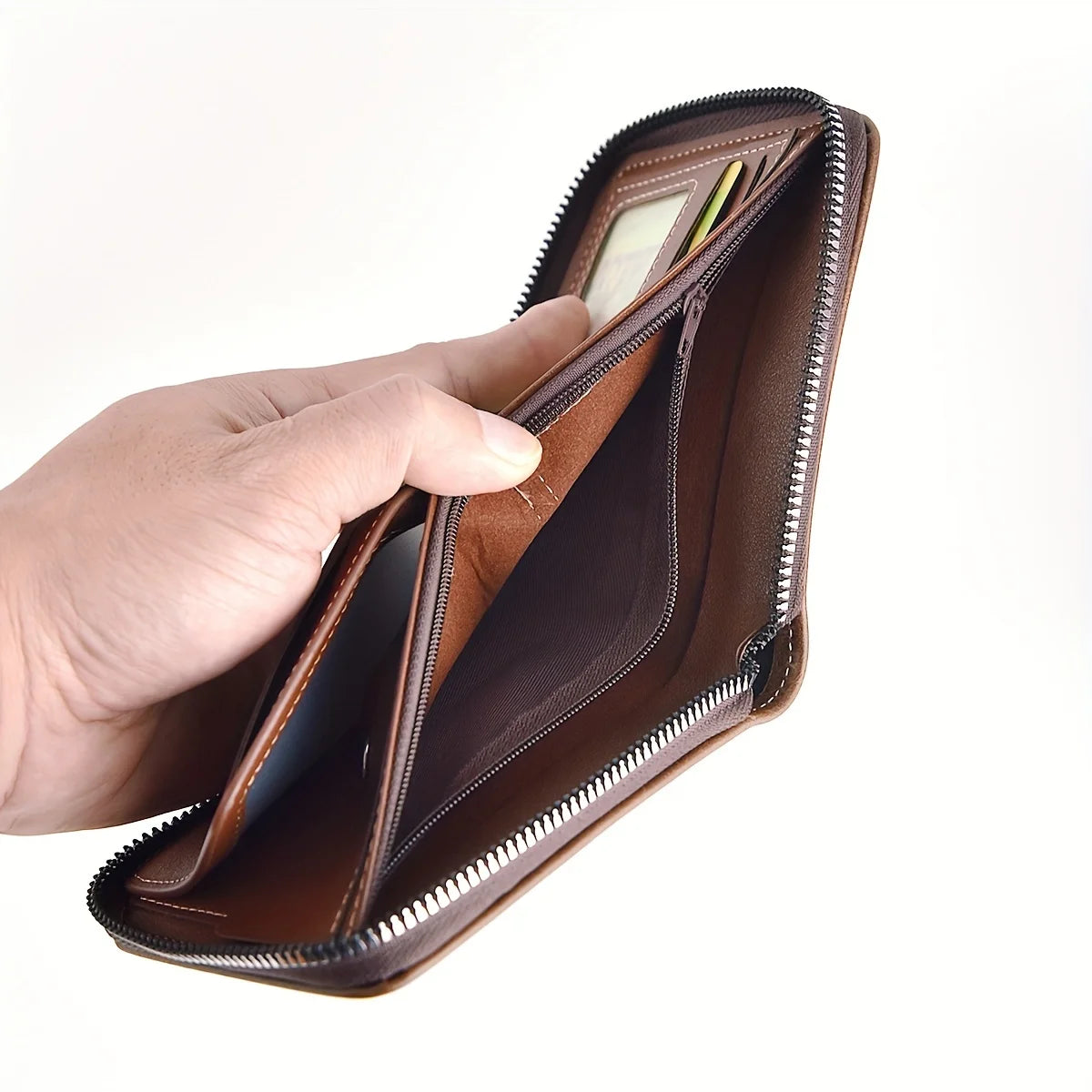 Men’s PU Wax Oil Skin Zipper Wallet – Coin & Card Holder Purse