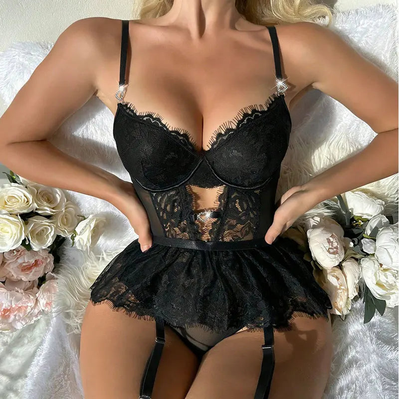 BareLure – Crotchless Lace Teddy Bodysuit