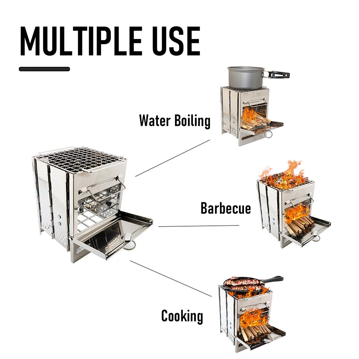 TOMSHOO Portable Wood Stove – Foldable Stainless Steel Camping Grill