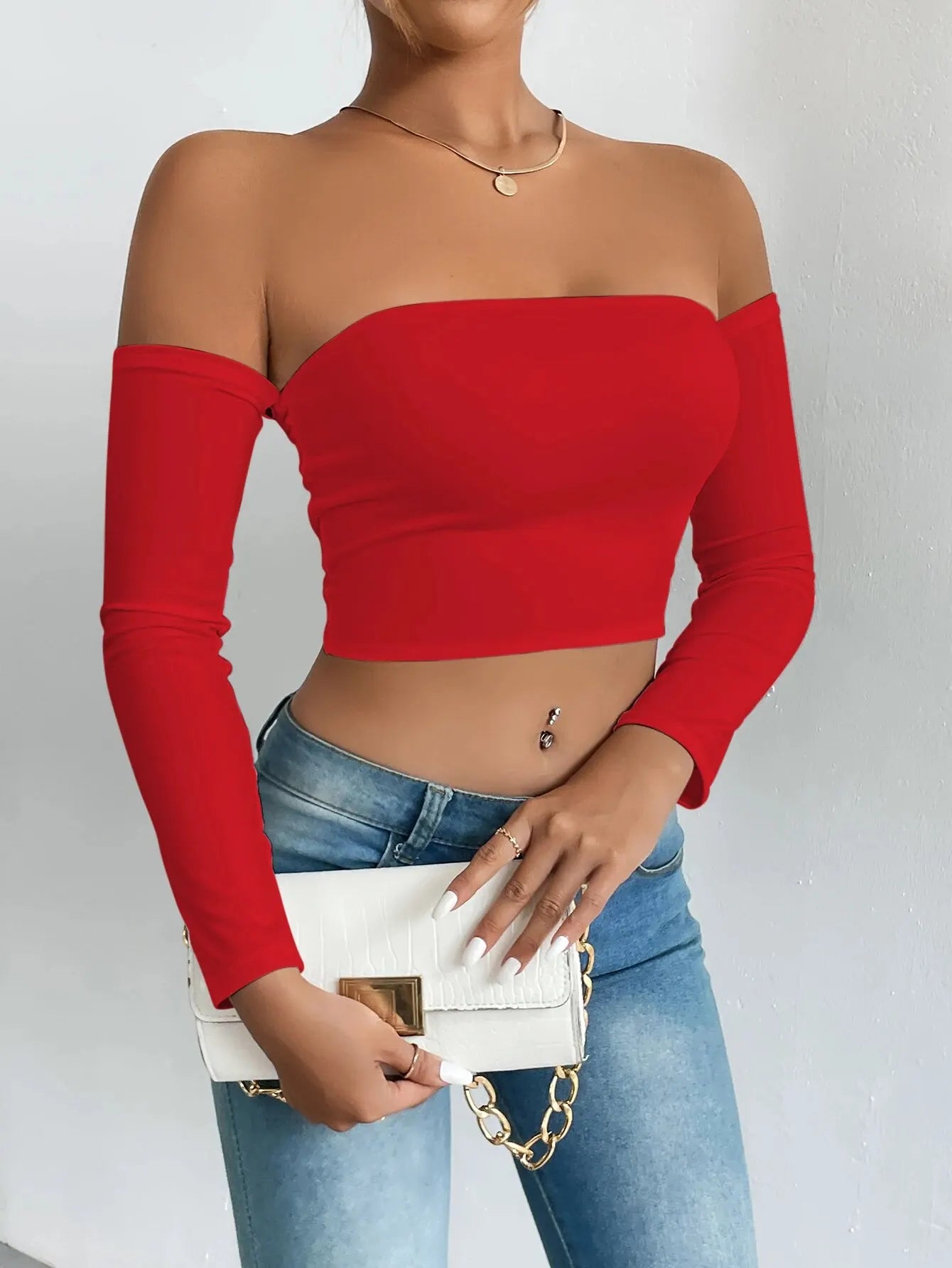 ChicBreeze – Women's Off-Shoulder Long Sleeve Crop Top