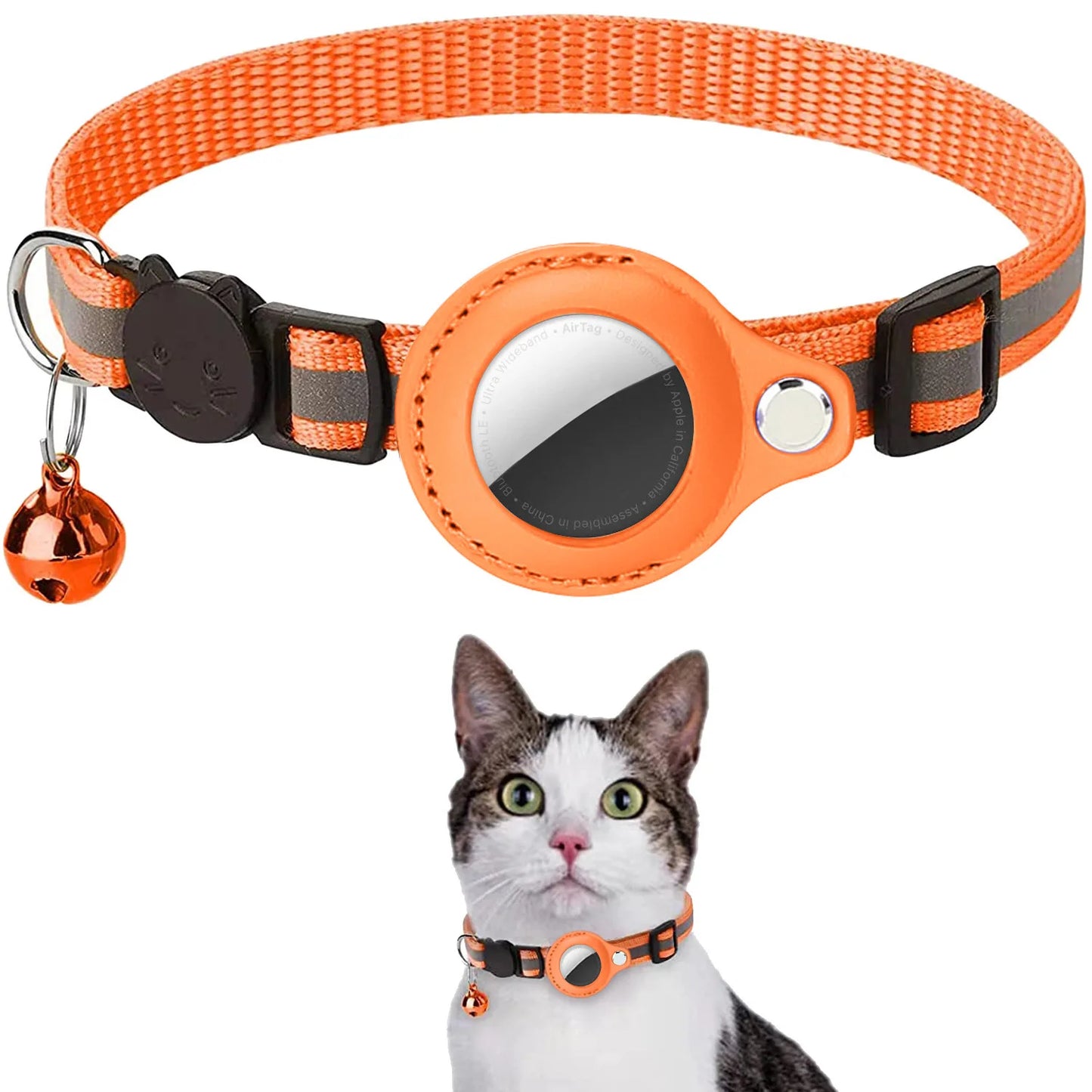 Cat Collar with AirTag Holder – Adjustable, Reflective, Waterproof with Bell