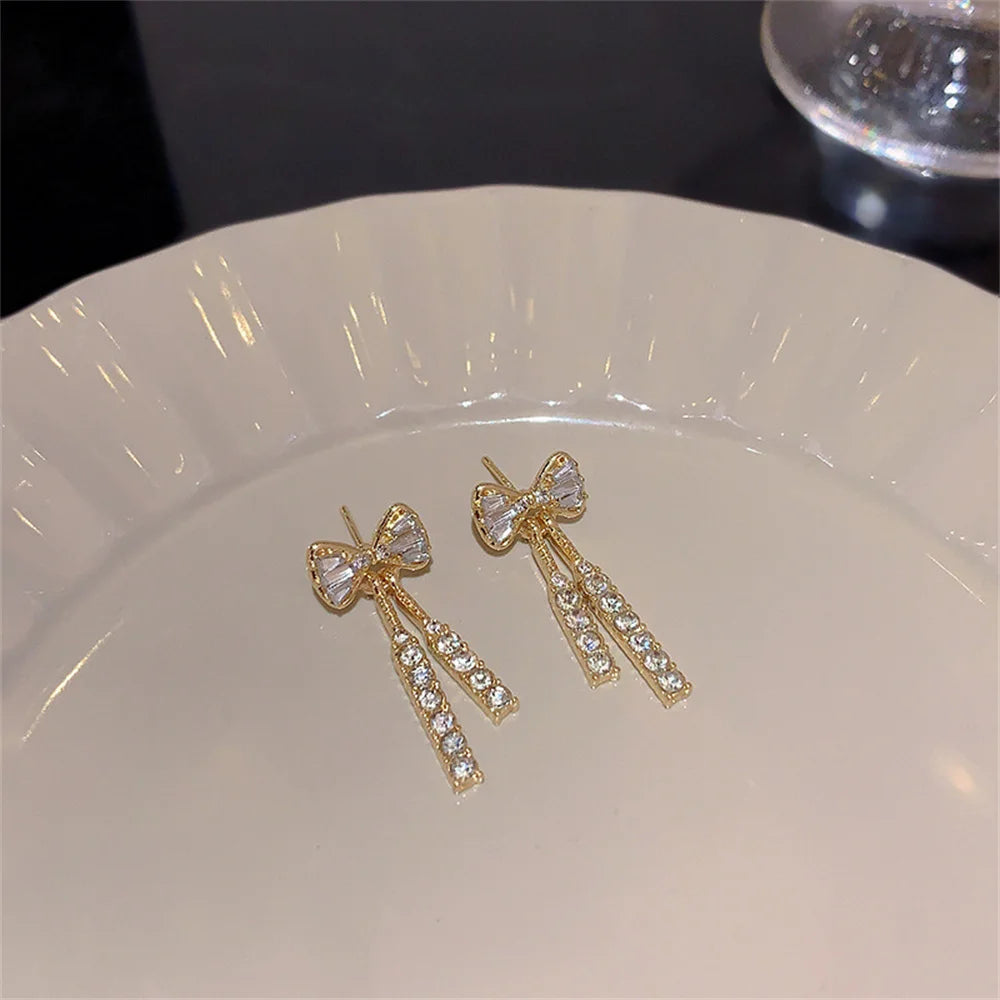 Zircon Bow Tassel Earrings – Trendy Acrylic Crystal Party Jewelry for Women