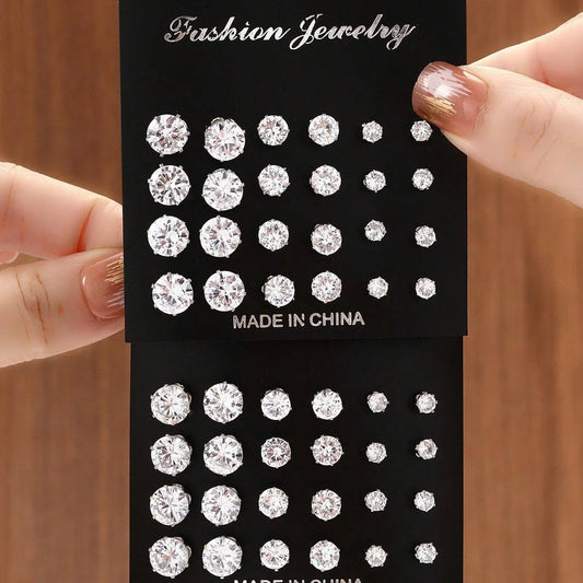 ZircaGlow – 12 Pairs Elegant Zirconia Stud Earrings Set